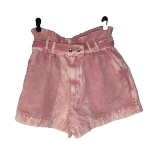 Free People Olivia‎ Paperbag Shorts Womens 27 Pink Acid Wash High Rise Belted